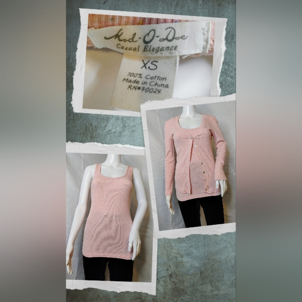 Mod-O-Doc Pink Knit Cardigan and Tank Set